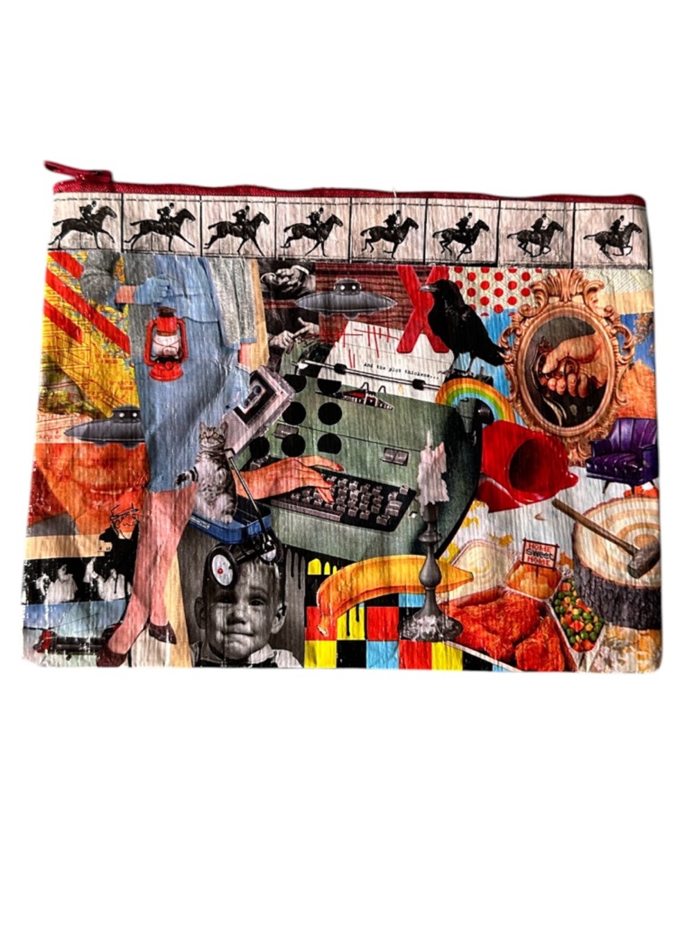Collage Print Zip Pouch in Red, Green, Yellow